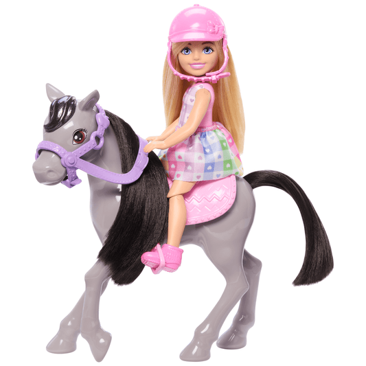 Barbie  Chelsea  Coffret  Poupée et Poney, Casque, Genoux Pliables